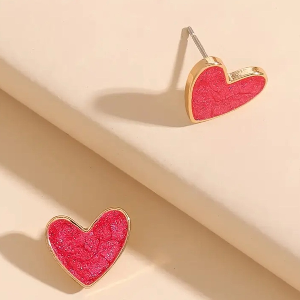 Red Heart-Shaped Stud Earrings